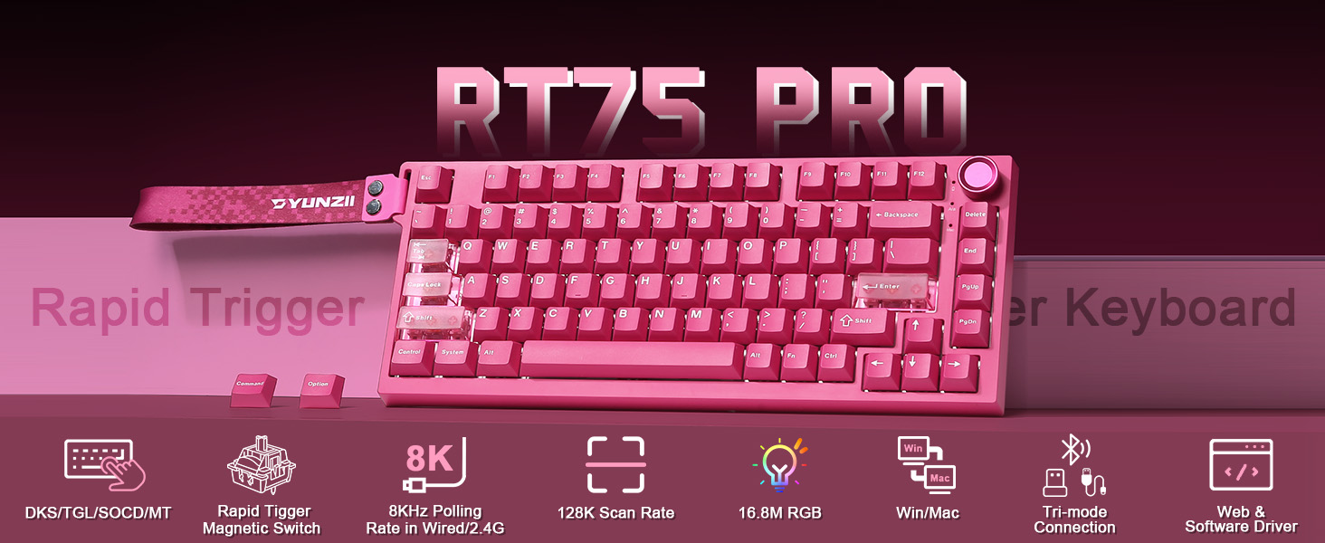 Amazon.com: YUNZII RT75 PRO Wireless Gaming Keyboard,Hall Effect